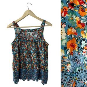 Sundance X-Small Monique Tank Top Floral Embroidered Crochet Blue Boho Womens